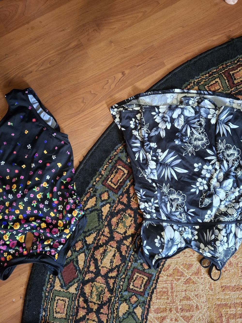 Longitude Women's Black One-Piece Swimsuit Multicolor Floral Accents (Swi102)